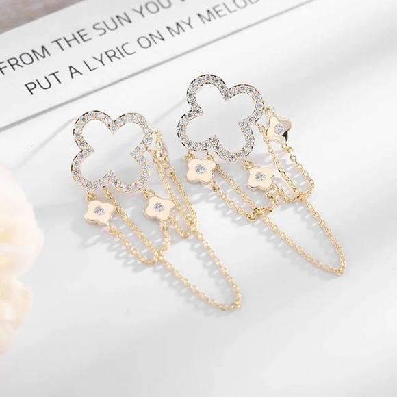 Gold Transparent flowers earrings - Picture 6 of 6